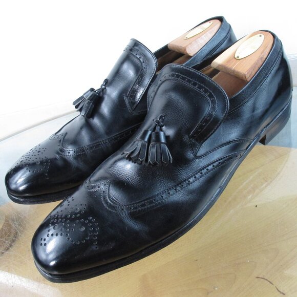 Nettleton Vintage Loafers Black Leather Wing Tip Tasseled Shoes Size 13 AA - Picture 1 of 9